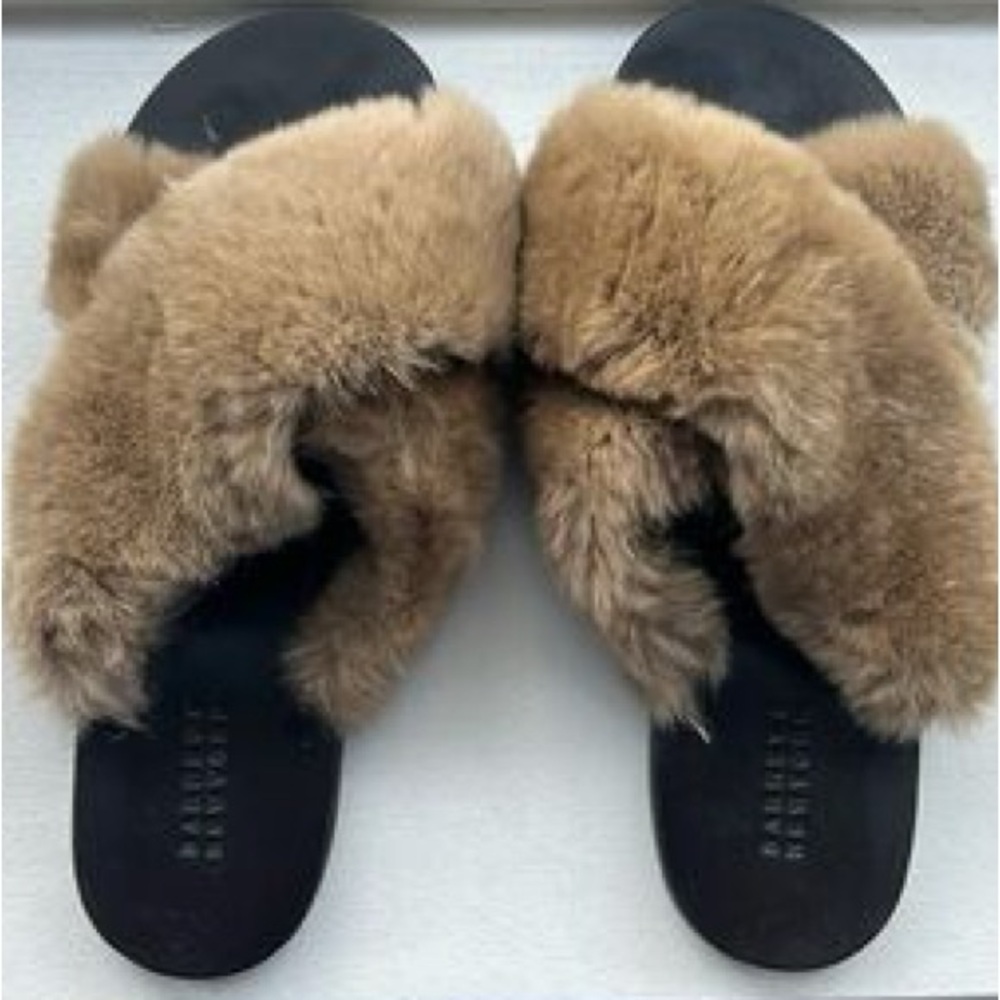 Barneys real fur slides.  Size 38 Women's Tan Fur Slide Sandals